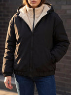 Women's Black Puffer Jacket | Fleece Lined, Boxy Fit, Adjustable Drawcord Hem 2