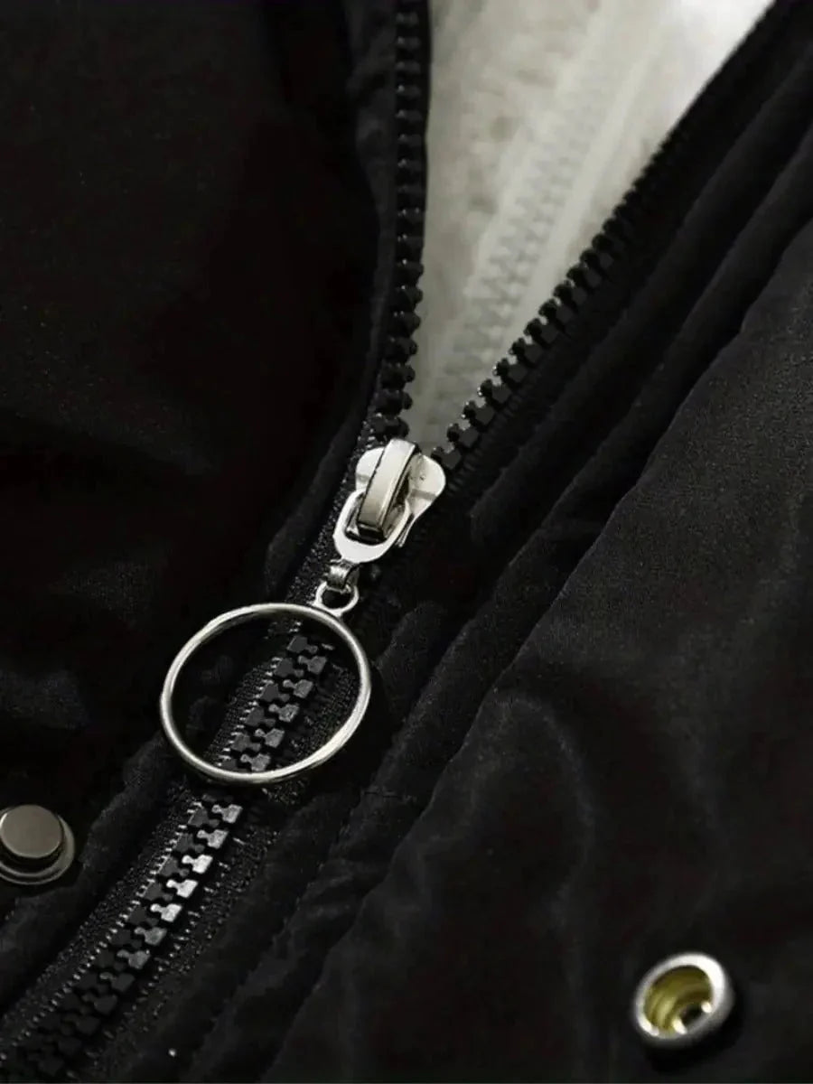 Women's Black Puffer Jacket | Fleece Lined, Boxy Fit, Adjustable Drawcord Hem 3