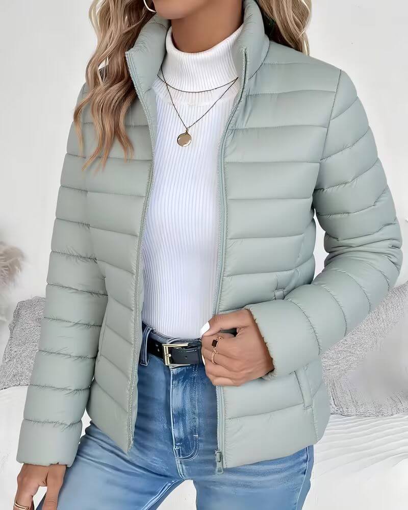Women's Black Puffer Jacket | Lightweight Quilted, Stand Collar, Cropped Fit 0