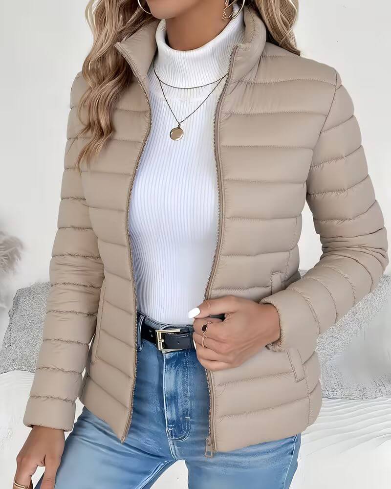 Women's Black Puffer Jacket | Lightweight Quilted, Stand Collar, Cropped Fit 2
