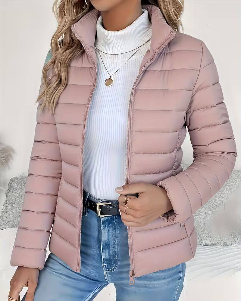 Women's Black Puffer Jacket | Lightweight Quilted, Stand Collar, Cropped Fit 3