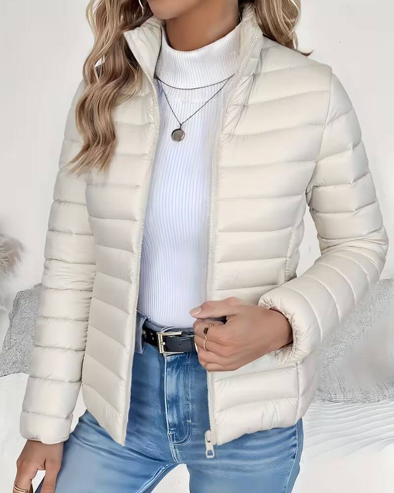 Women's Black Puffer Jacket | Lightweight Quilted, Stand Collar, Cropped Fit 4