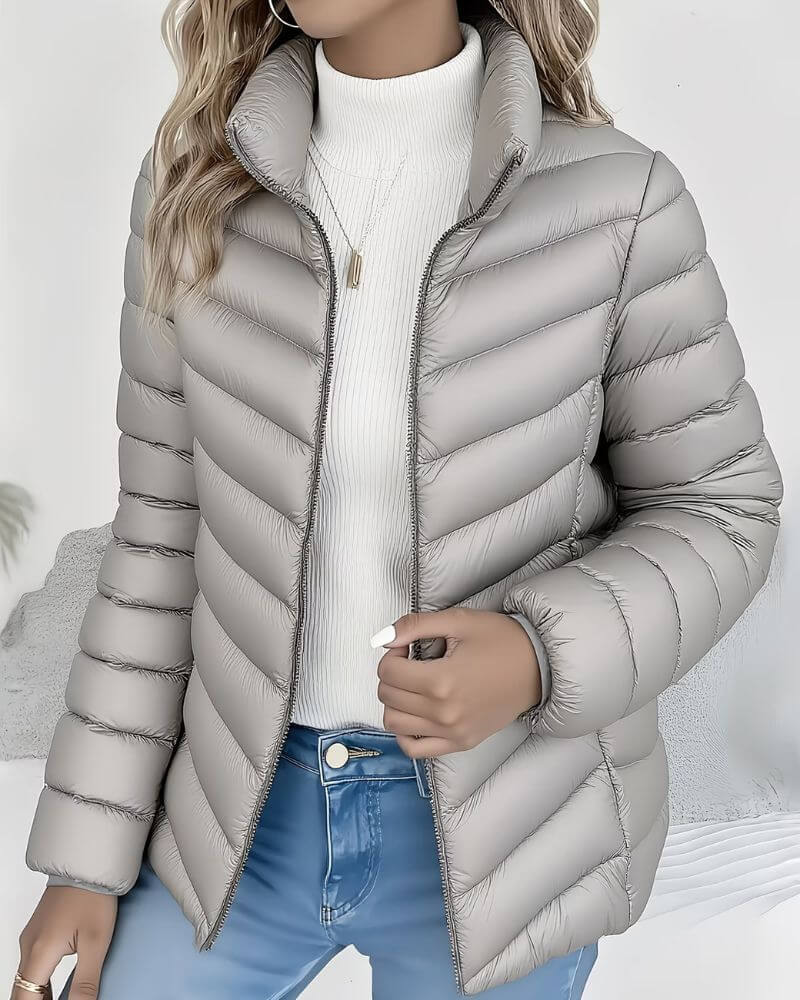 Women's Black Puffer Jacket | Lightweight Quilted, Stand Collar, Cropped Fit 5