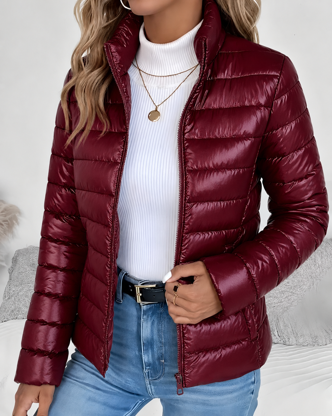 Women's Black Puffer Jacket | Lightweight Quilted, Stand Collar, Cropped Fit 6