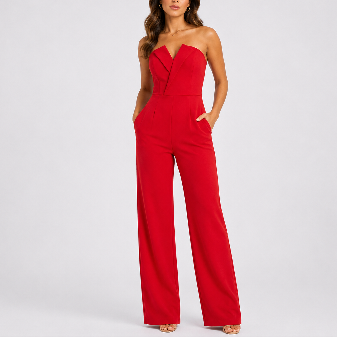 Women's Black Strapless Jumpsuit | Tailored Wide-Leg Design, Elegant Fit 0