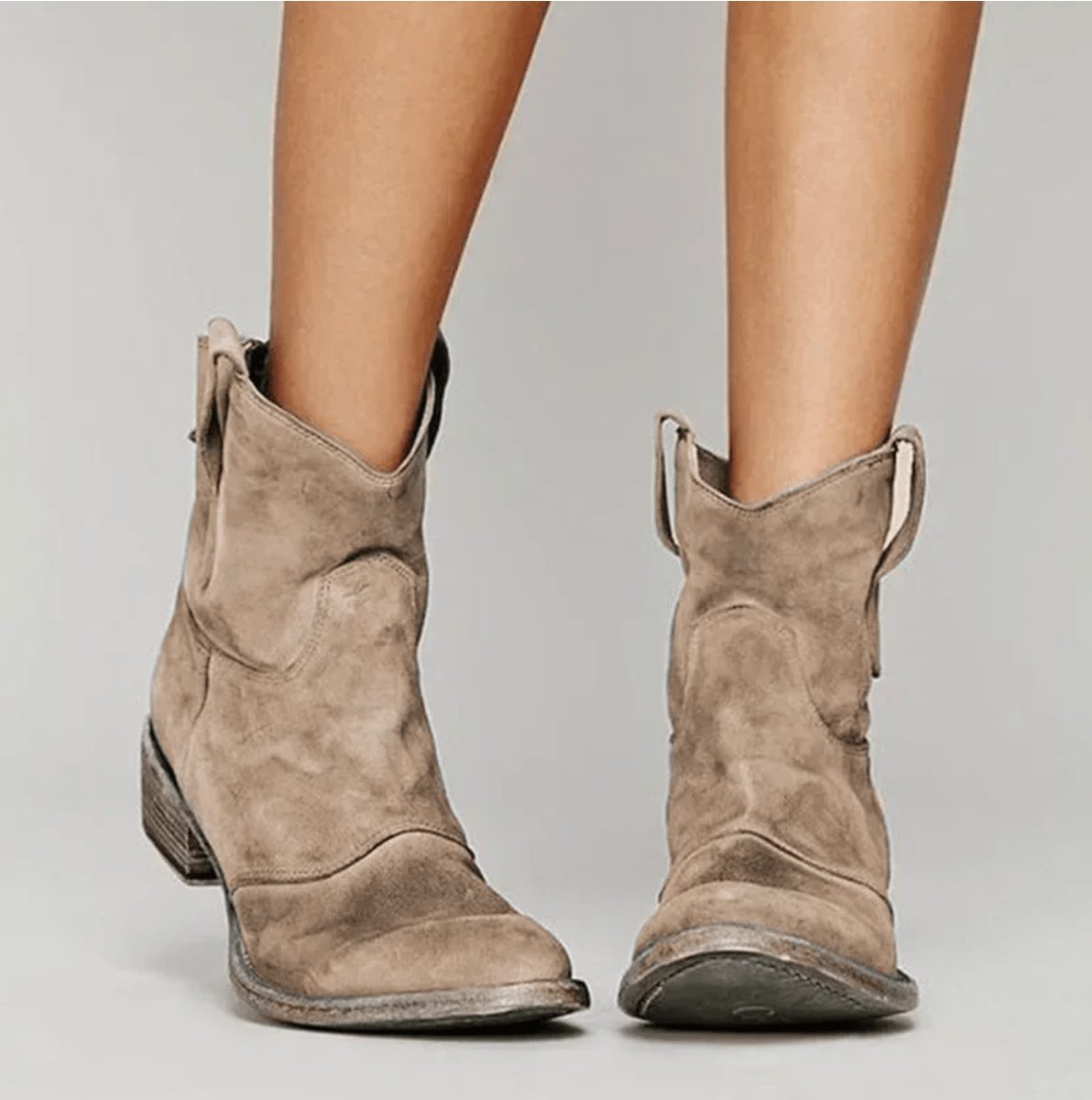 Women's Black Suede Ankle Boots | Western-Style, Flat Block Heel, Pull-Tab Loops 1