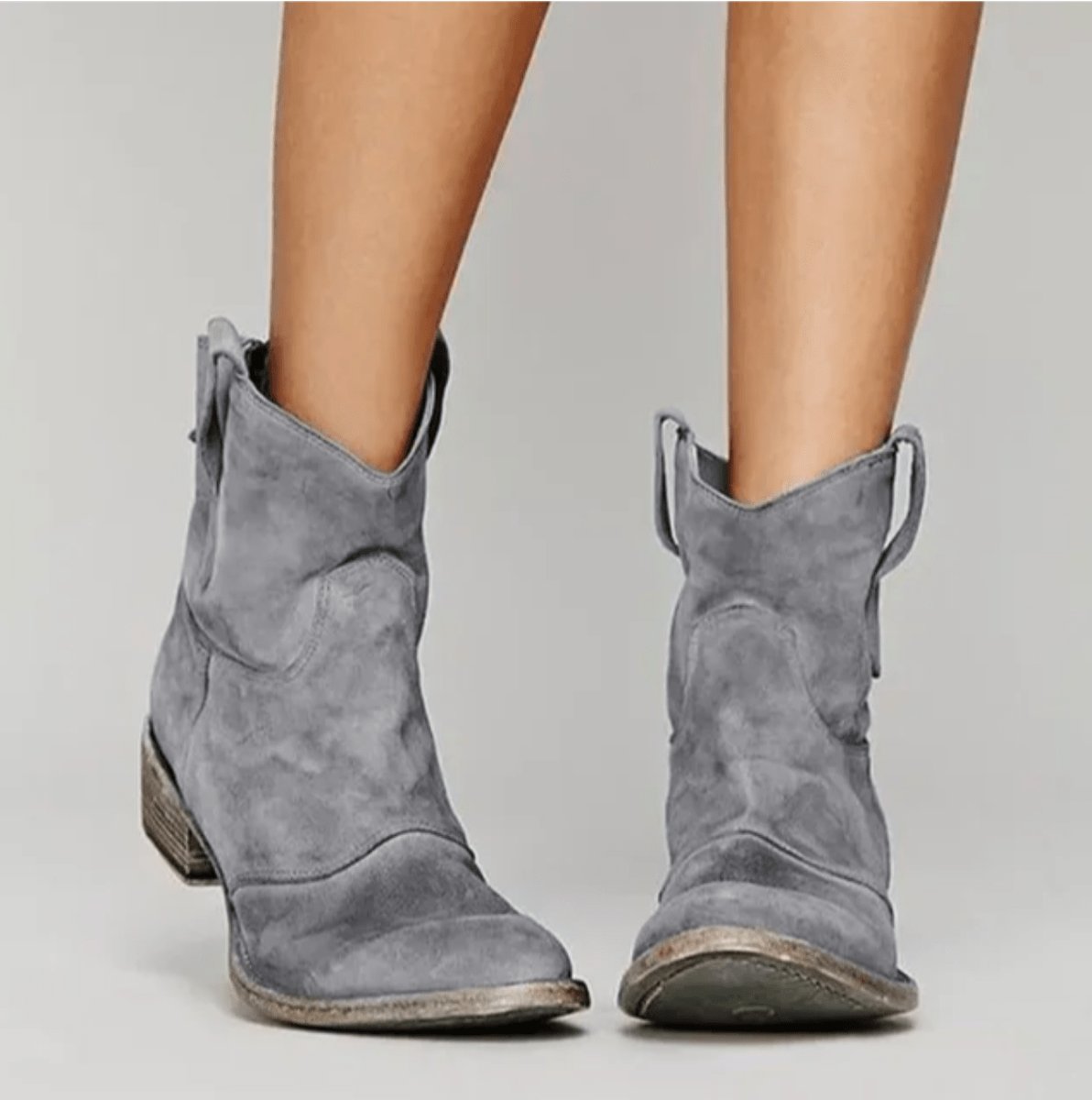 Women's Black Suede Ankle Boots | Western-Style, Flat Block Heel, Pull-Tab Loops 3