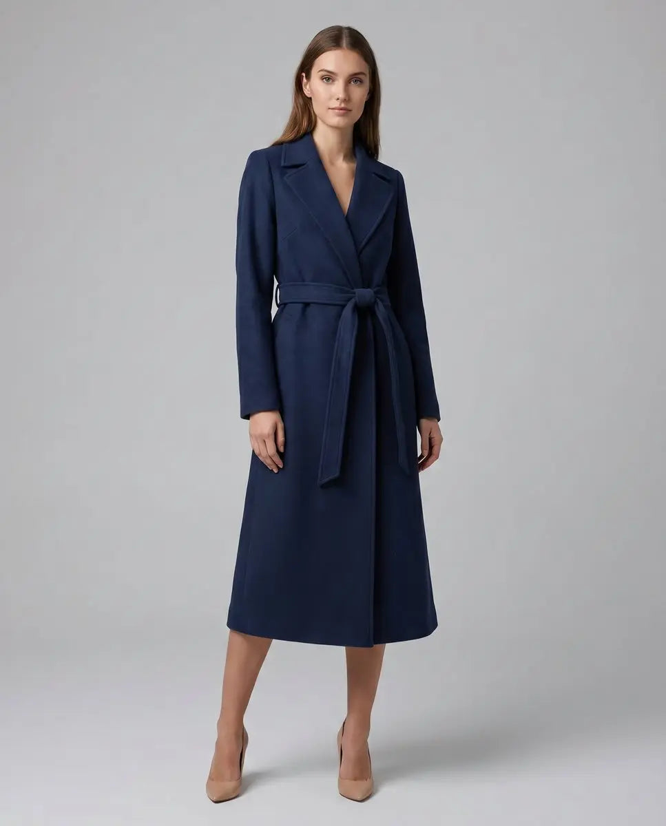 Women's Black Trench Coat | Long-Line, Belted, Notched Lapel 2