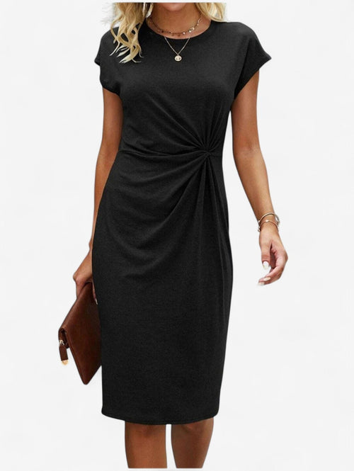 Women's Bodycon Midi Dress | Knit Fabric, Ruched Detail, Cocktail Style 0