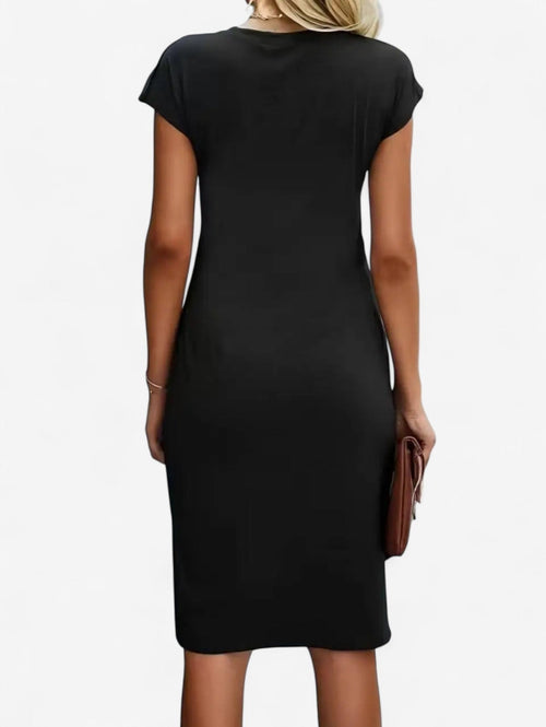 Women's Bodycon Midi Dress | Knit Fabric, Ruched Detail, Cocktail Style 1