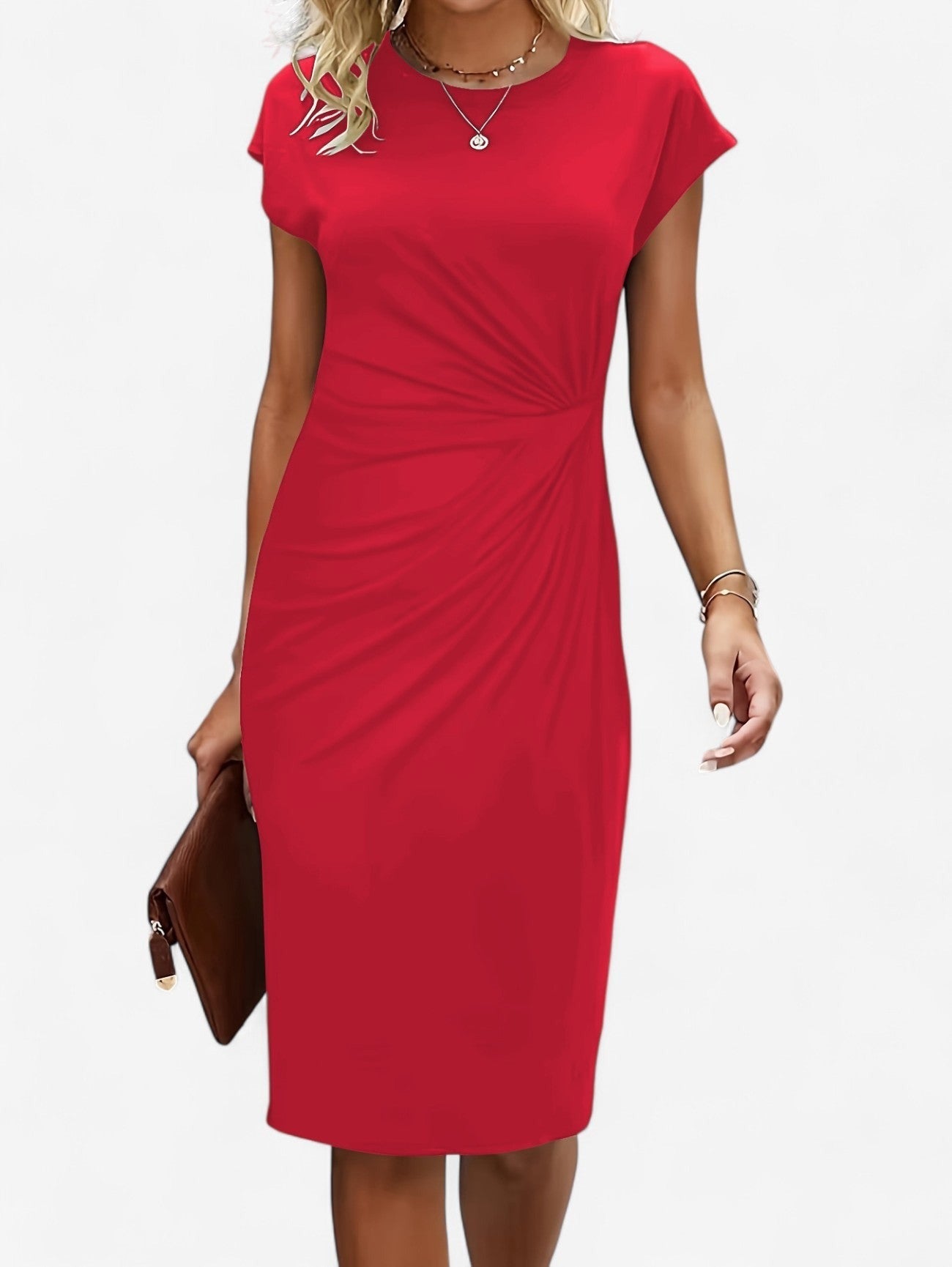Women's Bodycon Midi Dress | Knit Fabric, Ruched Detail, Cocktail Style 3