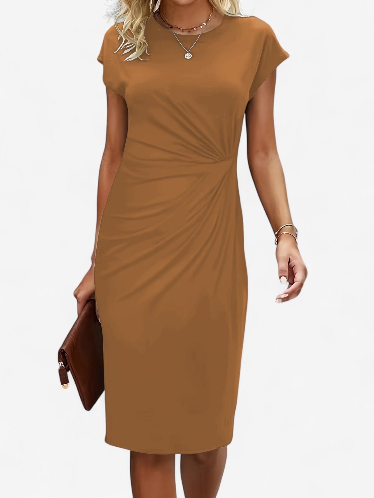 Women's Bodycon Midi Dress | Knit Fabric, Ruched Detail, Cocktail Style 5