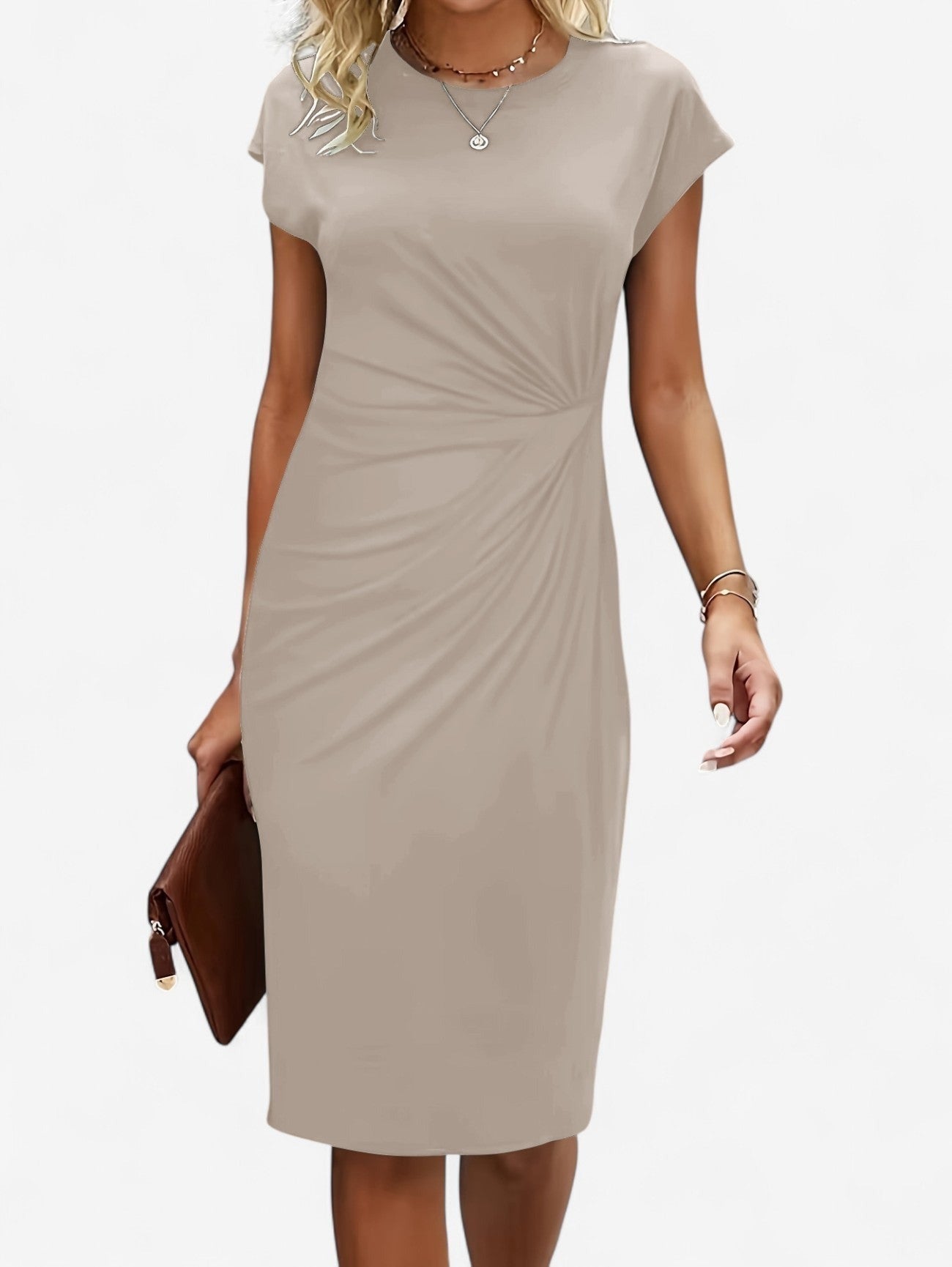 Women's Bodycon Midi Dress | Knit Fabric, Ruched Detail, Cocktail Style 6