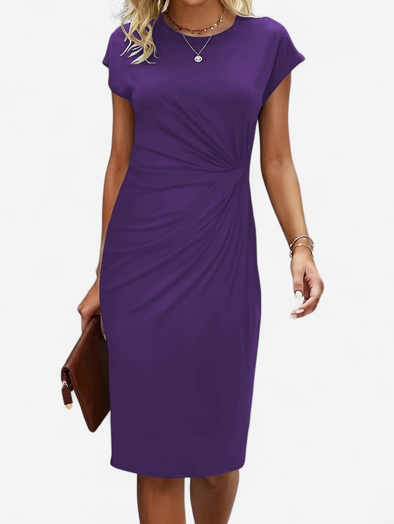 Women's Bodycon Midi Dress | Knit Fabric, Ruched Detail, Cocktail Style 7