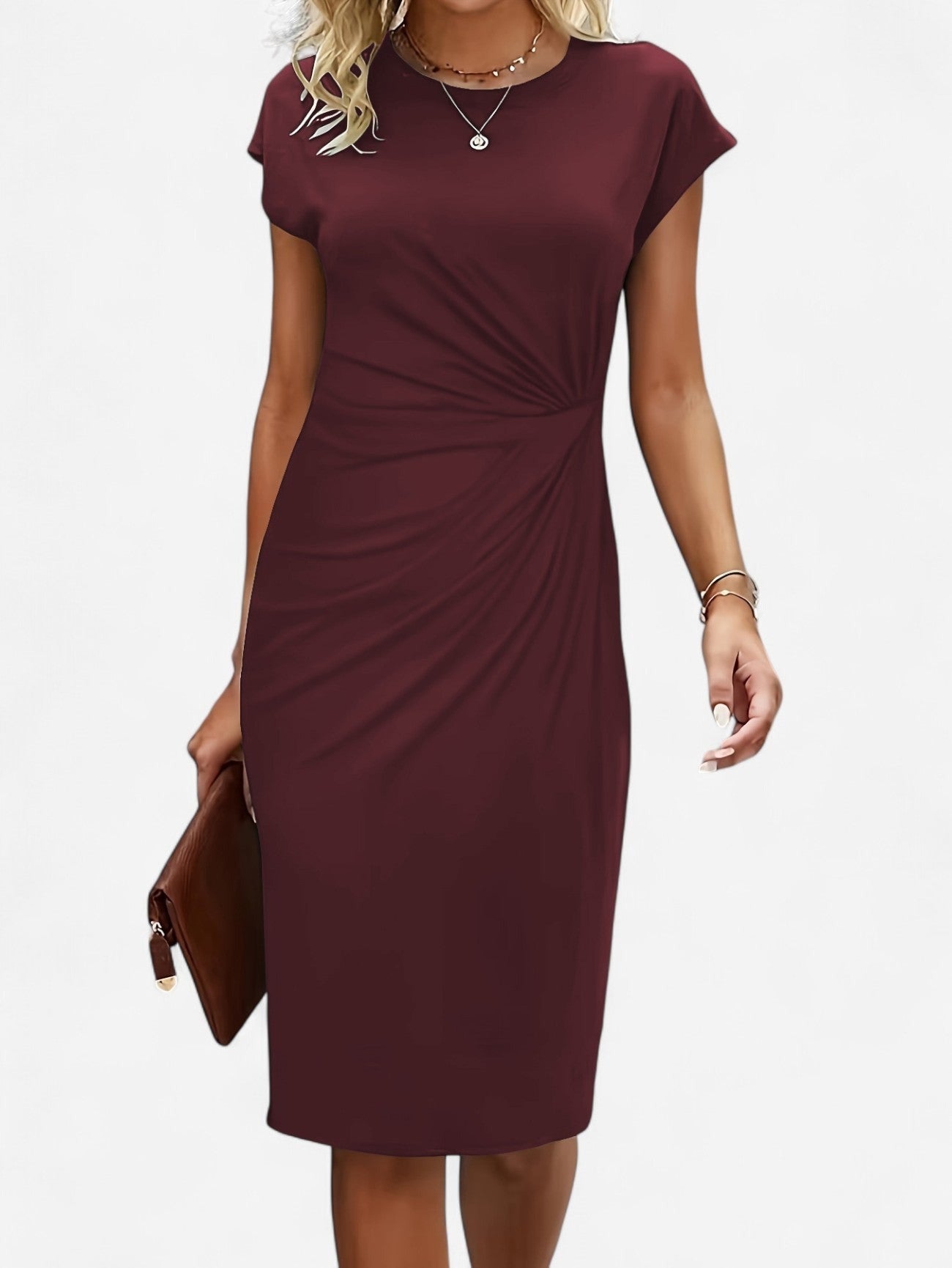 Women's Bodycon Midi Dress | Knit Fabric, Ruched Detail, Cocktail Style 8