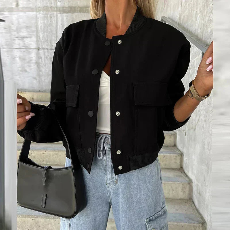 Women's Bomber Jacket | Short Cut, Flap Pockets, Casual Fit 1