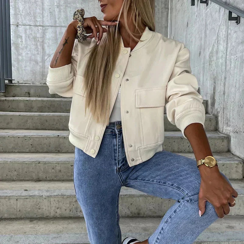 Women's Bomber Jacket | Short Cut, Flap Pockets, Casual Fit 3