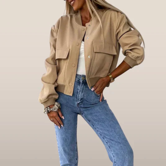 Women's Bomber Jacket | Short Cut, Flap Pockets, Casual Fit 4