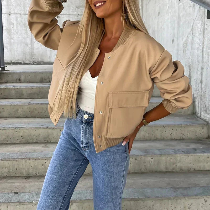 Women's Bomber Jacket | Short Cut, Flap Pockets, Casual Fit 5