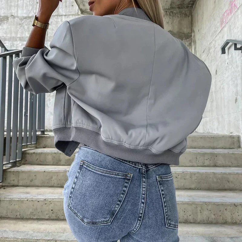 Women's Bomber Jacket | Short Cut, Flap Pockets, Casual Fit 6
