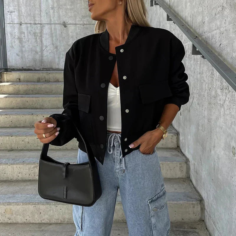 Women's Bomber Jacket | Short Cut, Flap Pockets, Casual Fit 7