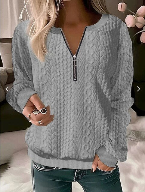Women's Cable Knit Jumper | Half-Zip, Long Sleeves, Relaxed Fit 1