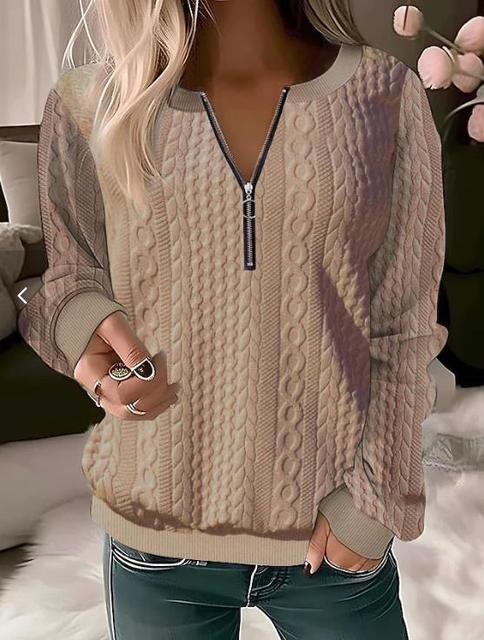 Women's Cable Knit Jumper | Half-Zip, Long Sleeves, Relaxed Fit 4