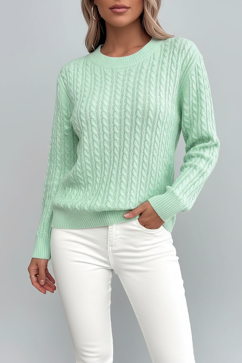Women's Cable Knit Sweater | Crew Neck, Relaxed Fit, Ribbed Cuffs 0