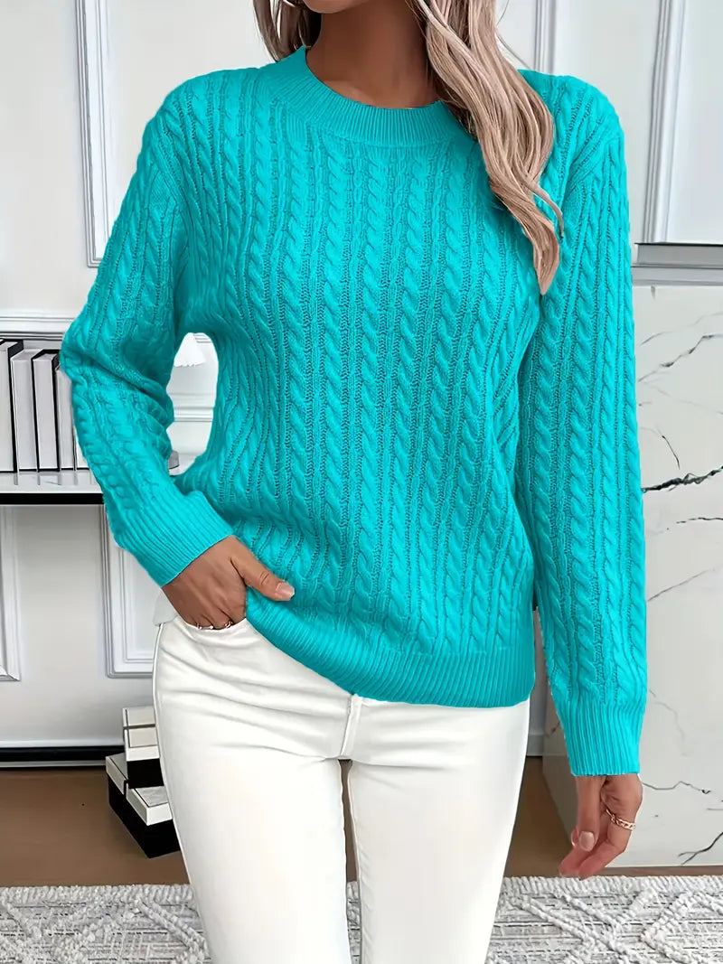 Women's Cable Knit Sweater | Crew Neck, Relaxed Fit, Ribbed Cuffs 5