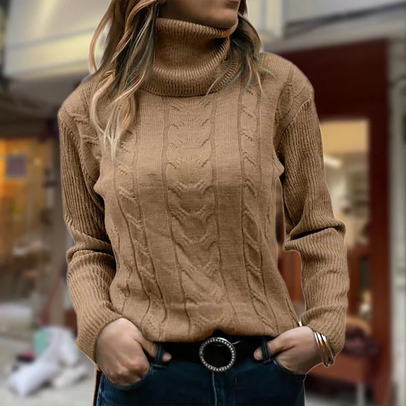 Women's Cable Knit Sweatshirt | Fitted Turtleneck, Long Sleeve, Cozy Style 1