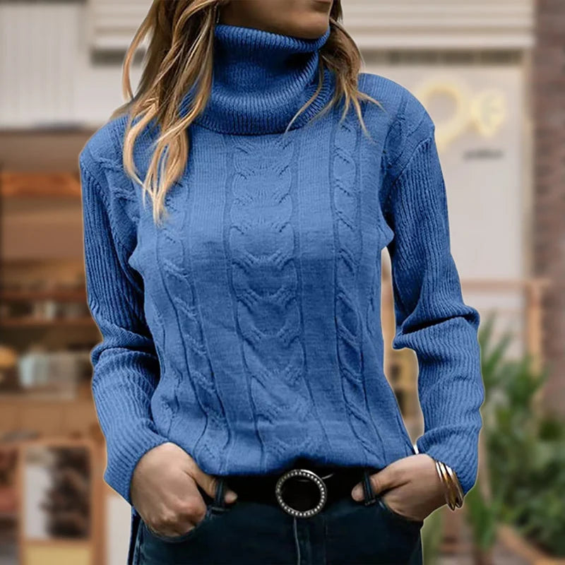 Women's Cable Knit Sweatshirt | Fitted Turtleneck, Long Sleeve, Cozy Style 2