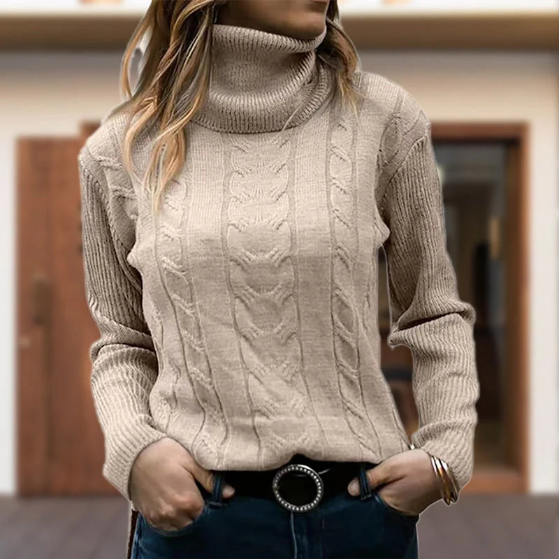Women's Cable Knit Sweatshirt | Fitted Turtleneck, Long Sleeve, Cozy Style 3