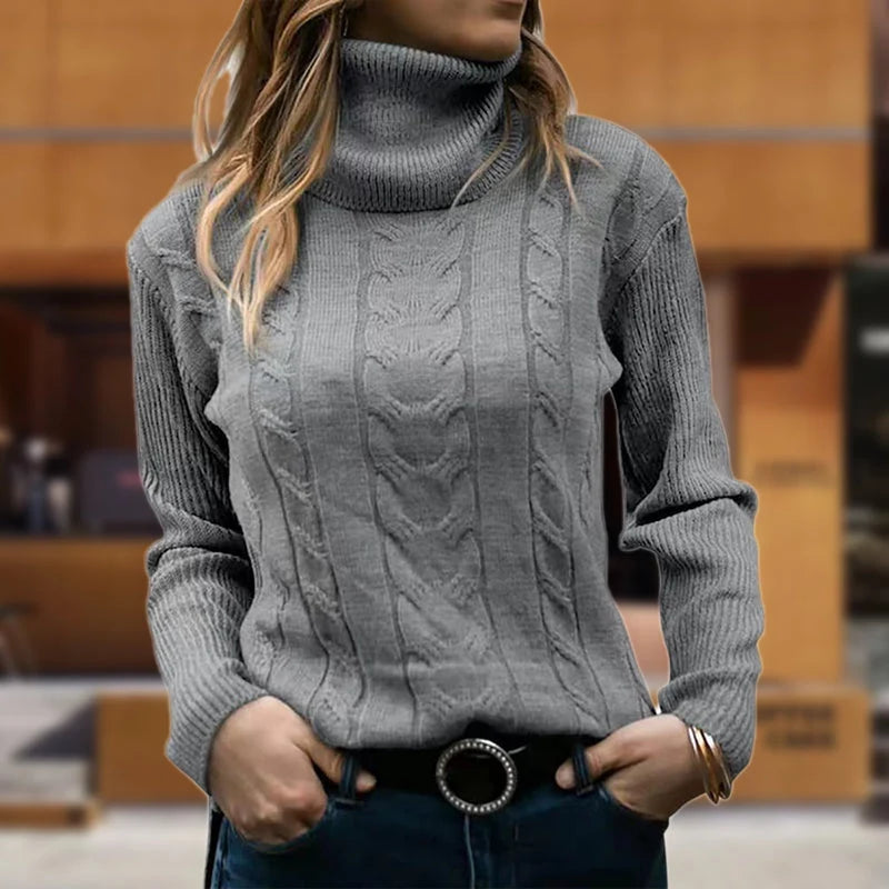 Women's Cable Knit Sweatshirt | Fitted Turtleneck, Long Sleeve, Cozy Style 4