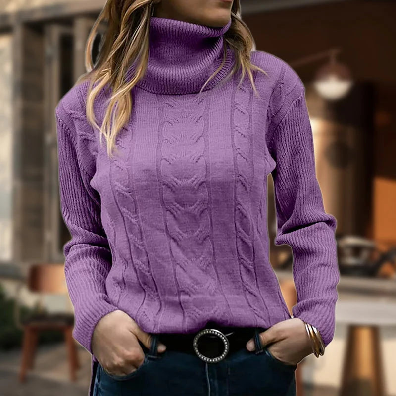 Women's Cable Knit Sweatshirt | Fitted Turtleneck, Long Sleeve, Cozy Style 5