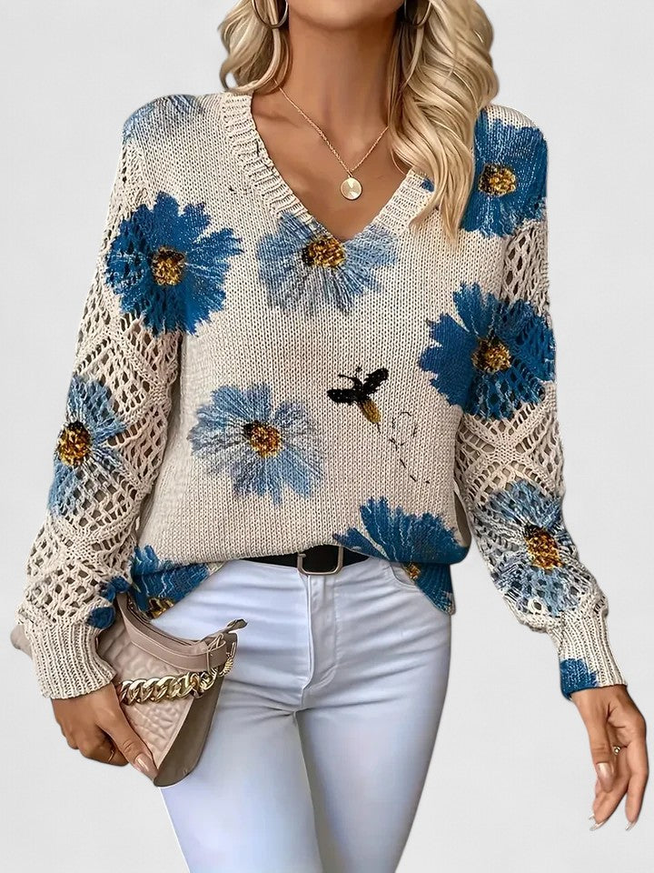 Women's Cardigan | Floral Knit Pattern, Airy Sleeves 0