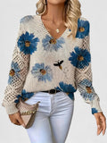 Women's Cardigan | Floral Knit Pattern, Airy Sleeves 0