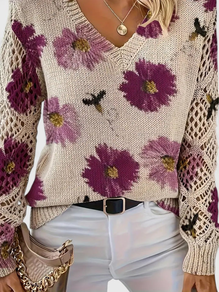 Women's Cardigan | Floral Knit Pattern, Airy Sleeves 2