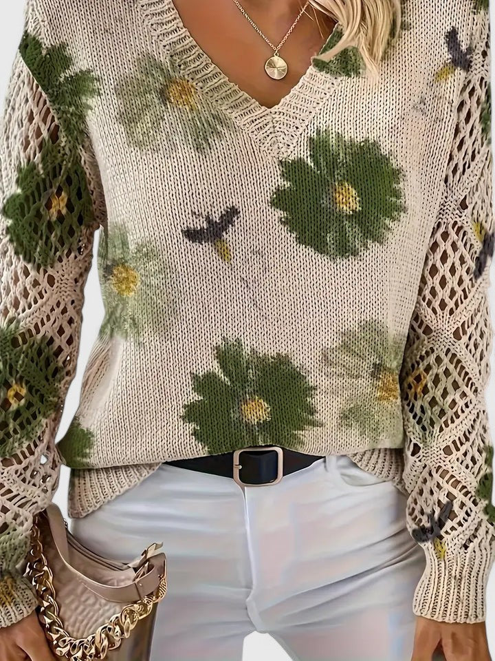 Women's Cardigan | Floral Knit Pattern, Airy Sleeves 5