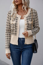 Women's Cardigan | Houndstooth Knit with Gold Buttons, Chest Pockets 0