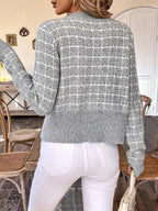Women's Cardigan | Houndstooth Knit with Gold Buttons, Chest Pockets 6