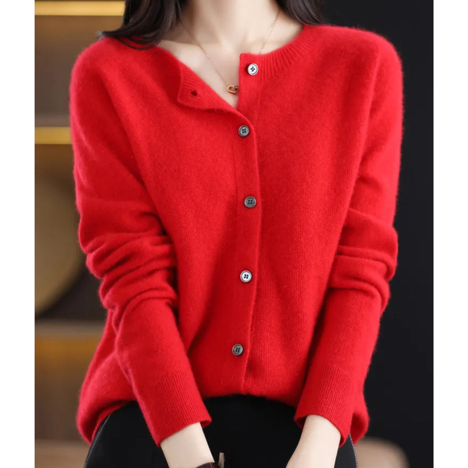 Women's Cashmere Cardigan | Merino Wool Blend, Elegant Round Neck 10