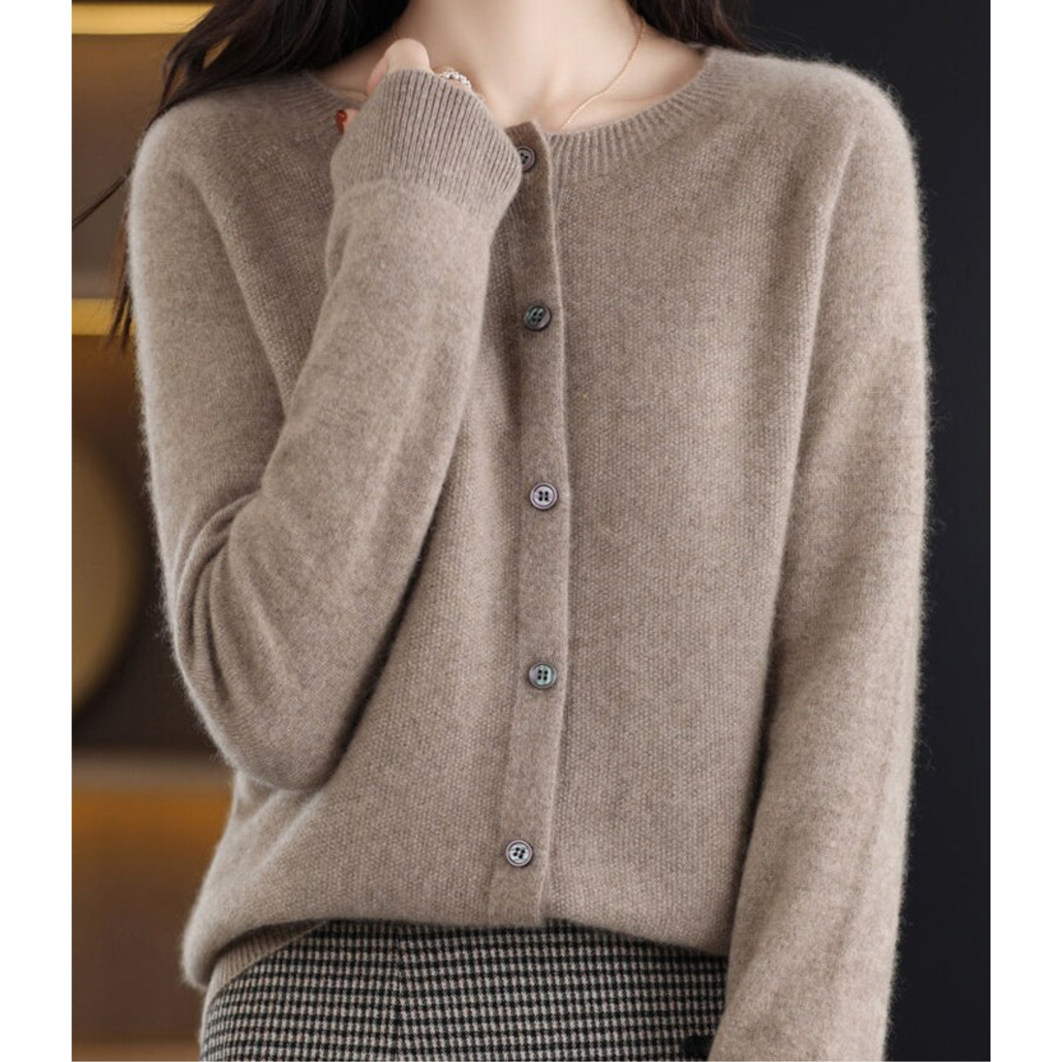 Women's Cashmere Cardigan | Merino Wool Blend, Elegant Round Neck 12