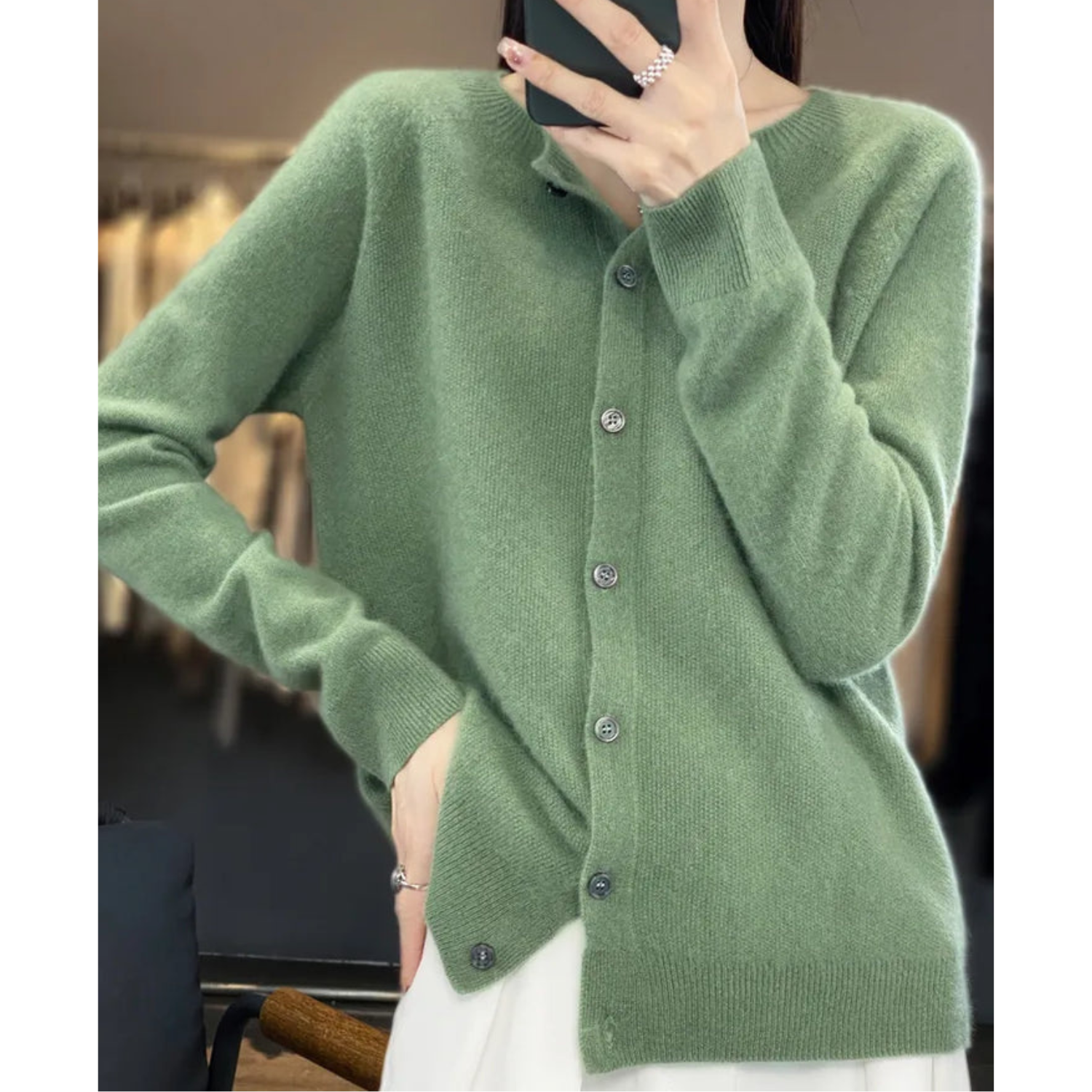 Women's Cashmere Cardigan | Merino Wool Blend, Elegant Round Neck 13