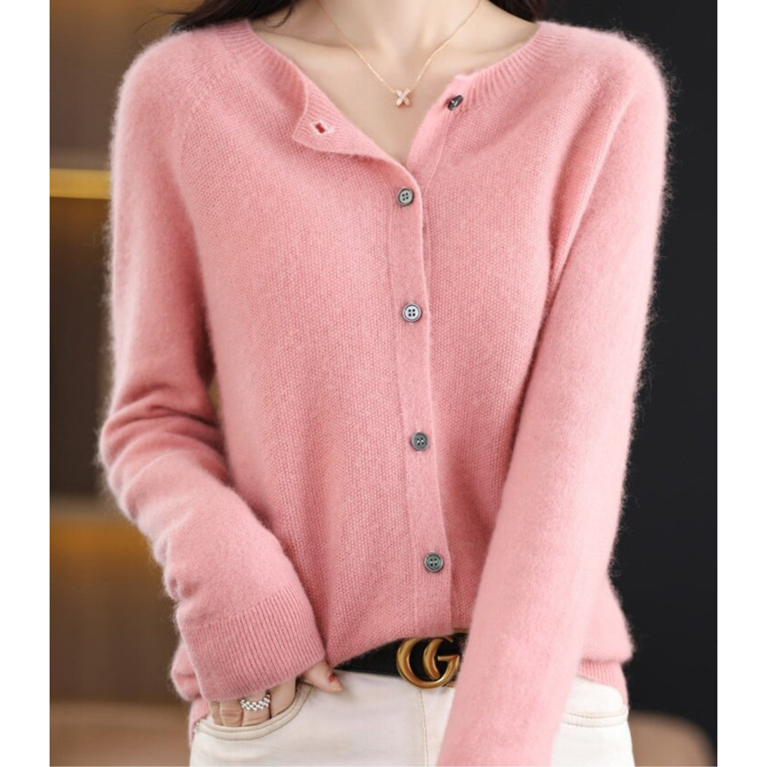 Women's Cashmere Cardigan | Merino Wool Blend, Elegant Round Neck 2