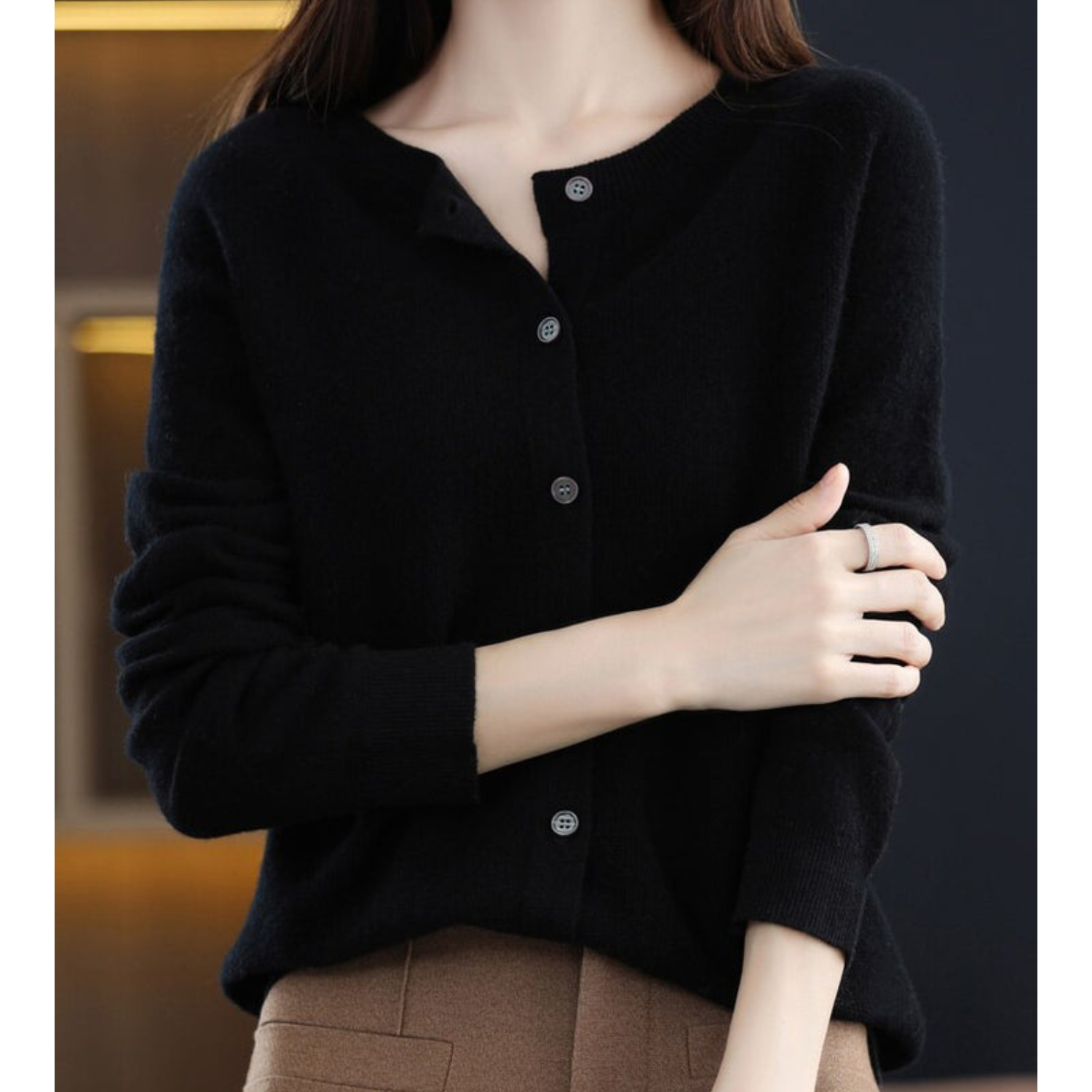 Women's Cashmere Cardigan | Merino Wool Blend, Elegant Round Neck 6