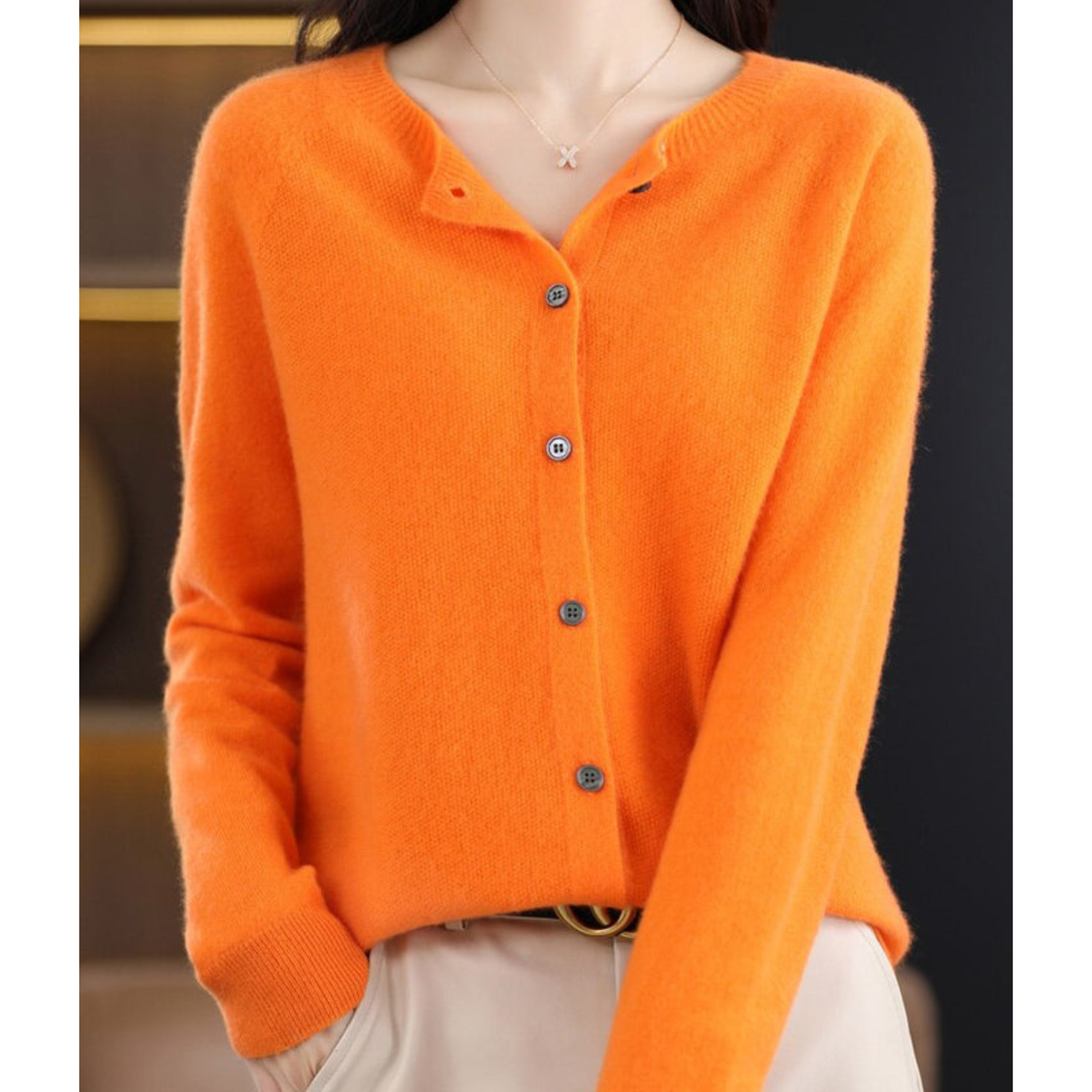 Women's Cashmere Cardigan | Merino Wool Blend, Elegant Round Neck 8