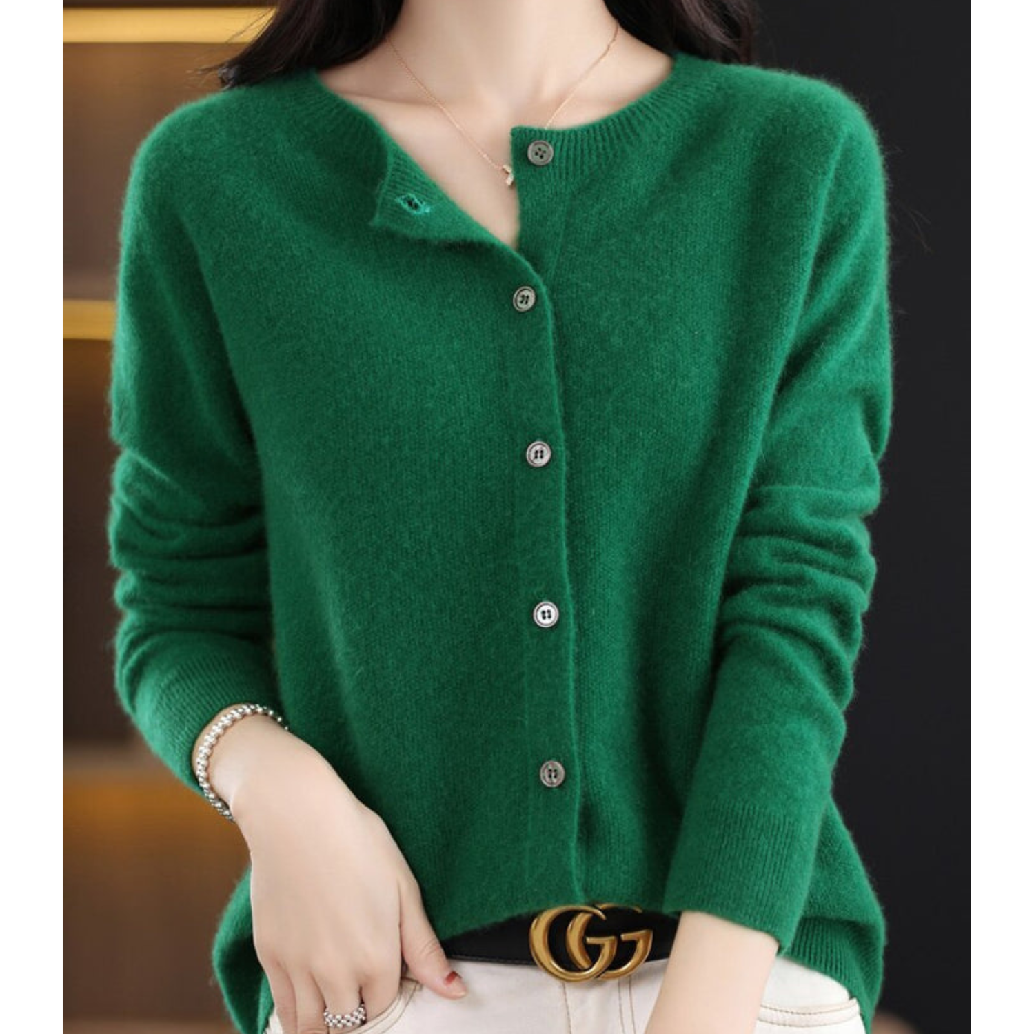 Women's Cashmere Cardigan | Merino Wool Blend, Elegant Round Neck 9
