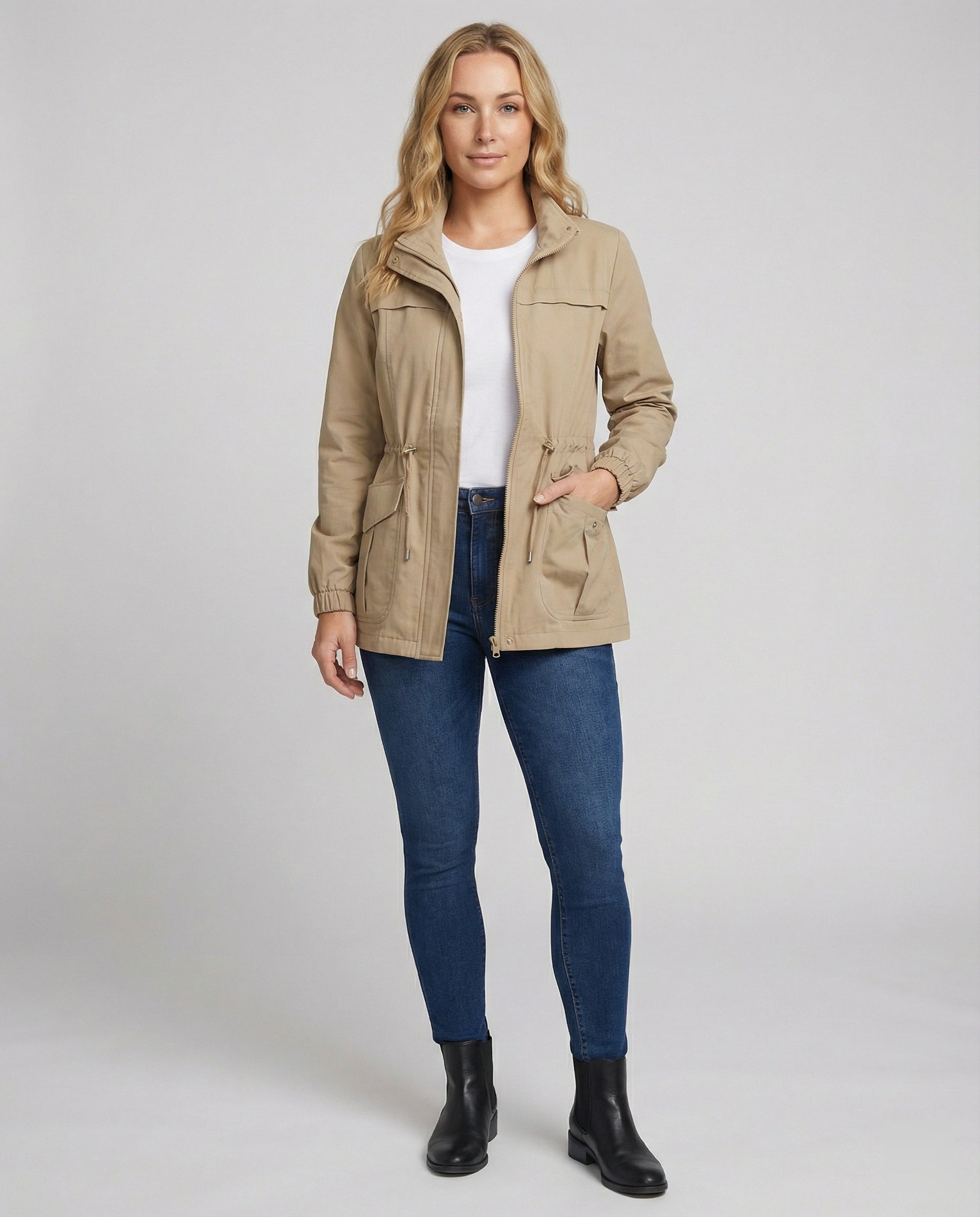 Women's Casual Utility Jacket | Drawstring Waist, Flap Pockets, Lightweight 2