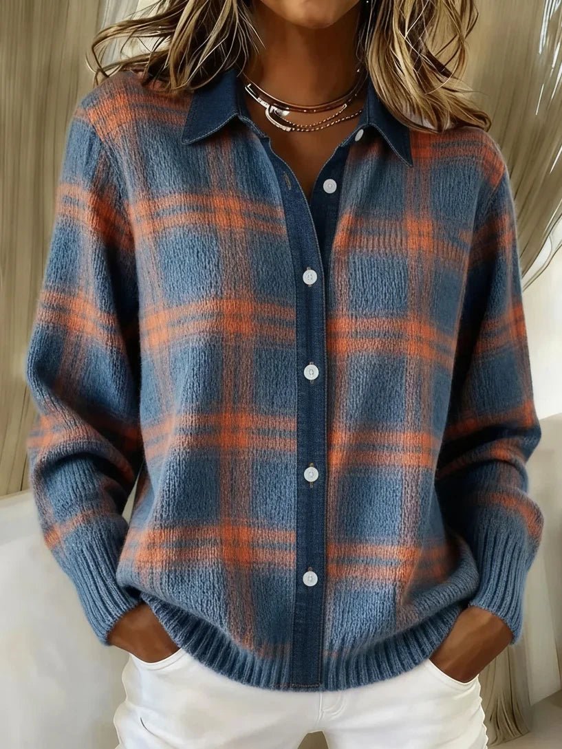 Women's Check Cardigan | Soft Brushed Knit, Button Front, Relaxed Fit 0