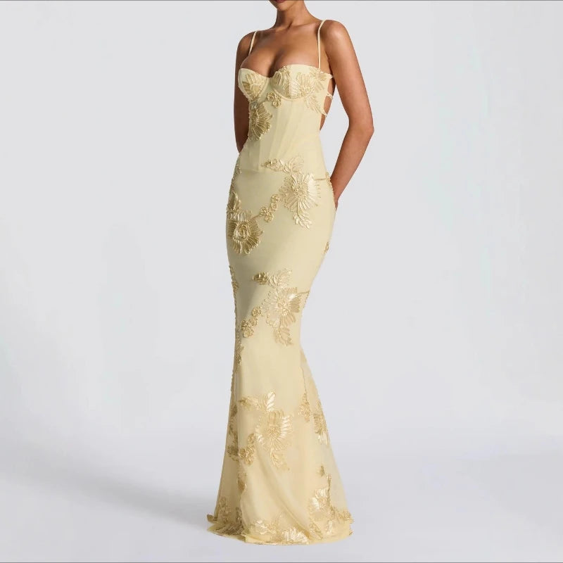 Women's Cocktail Dress | Elegant Backless Floral Design, Slim Fit 2
